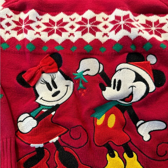 Red holiday fun Disney sweater with Mickey and Minnie! - Picture 3 of 11